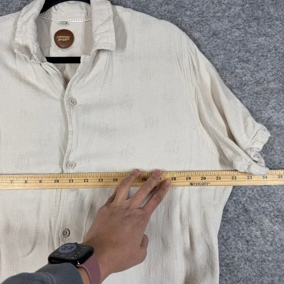 Common People Linen Blend Textured Polka Dot Button Up Shirt Size L Resort Wear - Picture 8 of 14